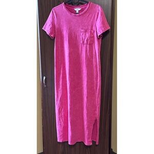Time and Tru Womens Midi T-Shirt Dress Hot Pink Short Sleeve Size S (4-6)